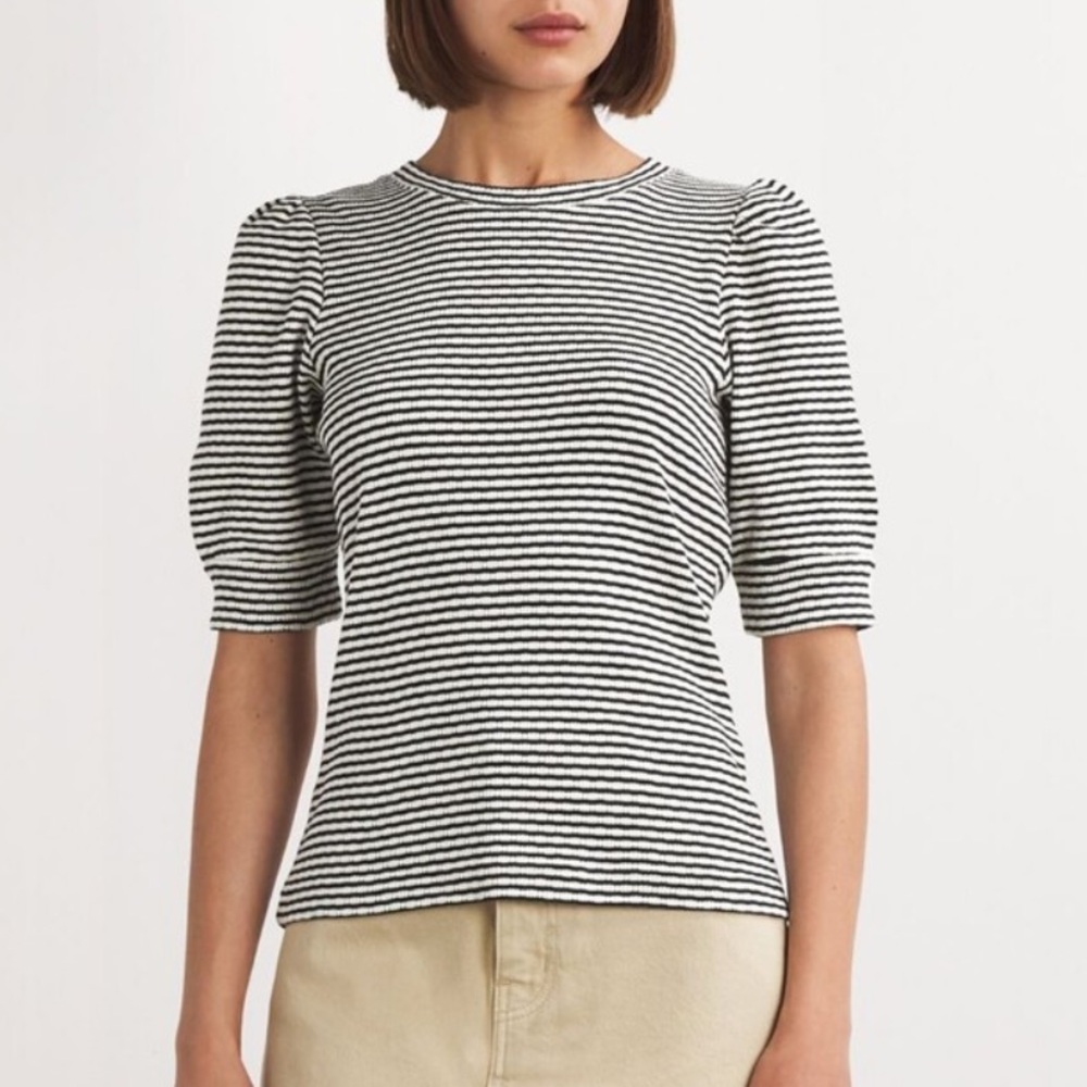 Me+Em Cotton Striped Puff-Sleeve T-Shirt